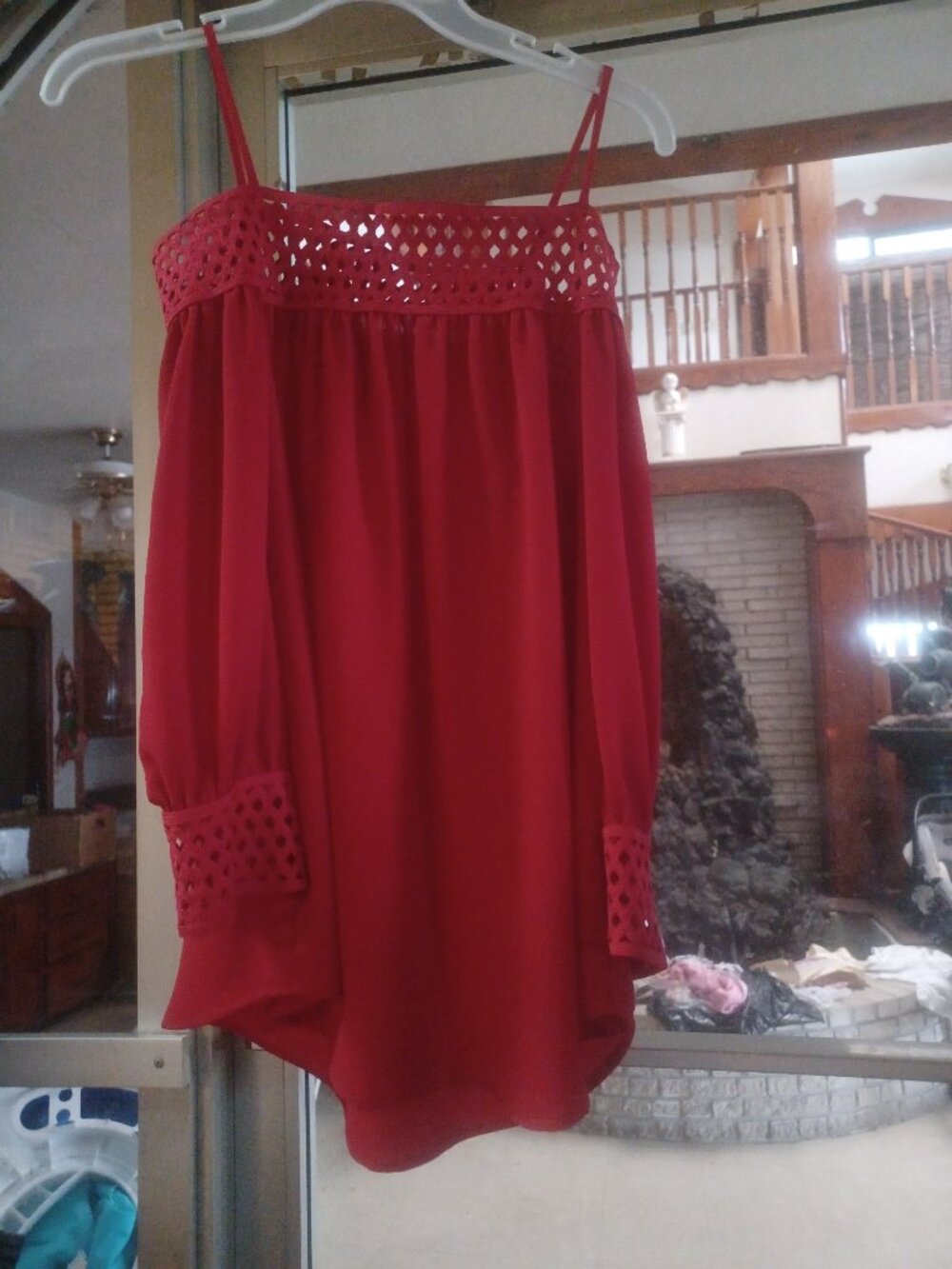 Peca's Women's Peek-a-Boo Blouse L Red